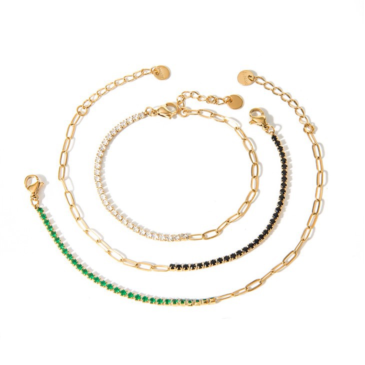 Zirkon armbånd med blandet kæde