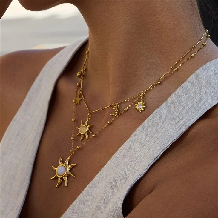 Moonstone Moon Sun Star Necklace best