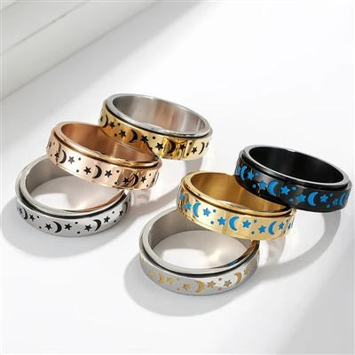 Star Moon Spinner Ring